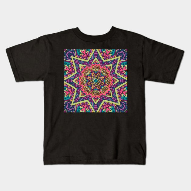 Mandala World Boho Pattern Tile Kids T-Shirt by colors